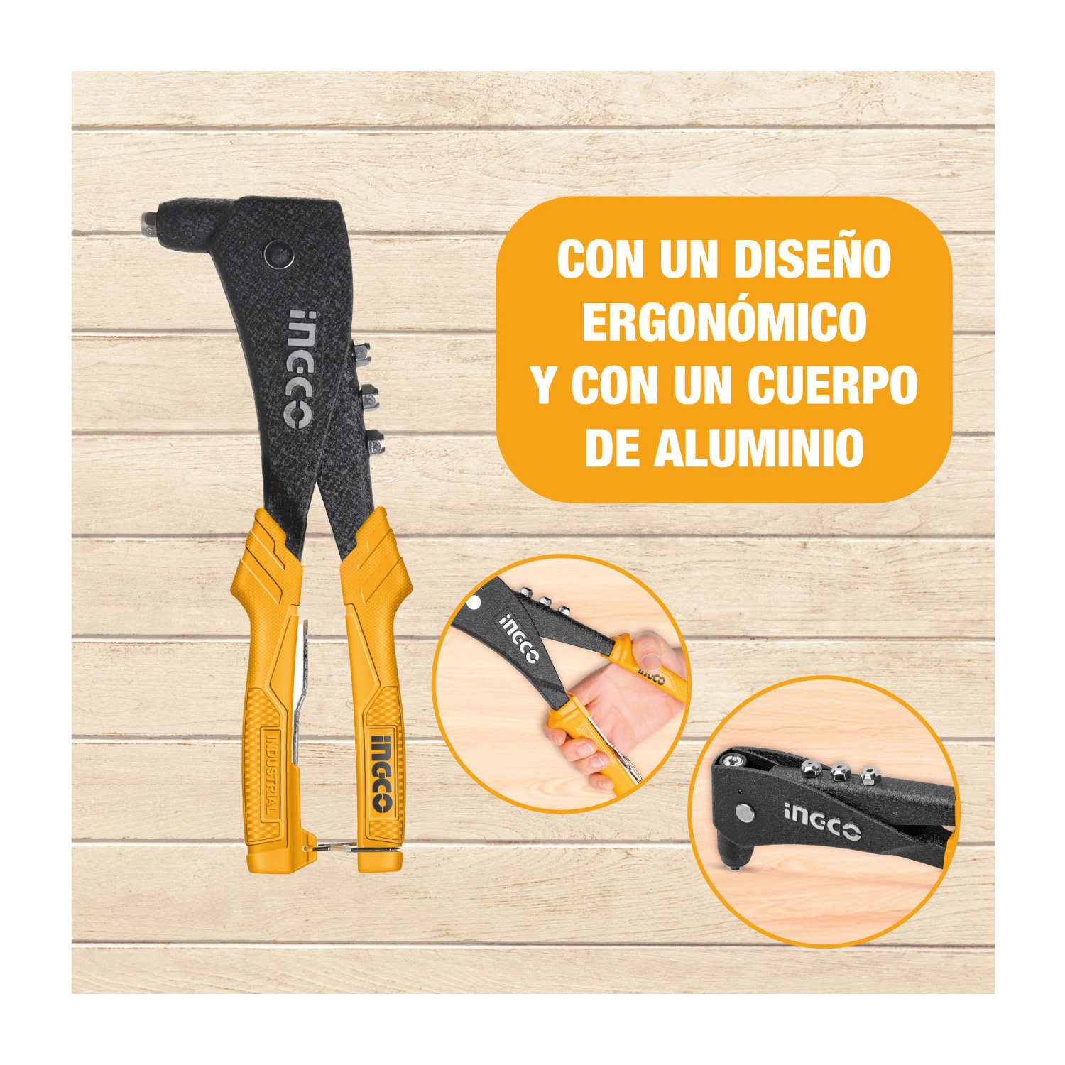 REMACHADORA MANUAL 10,5 CUERPO ALUMINIO AMARILLO INGCO HR105 - Image 2