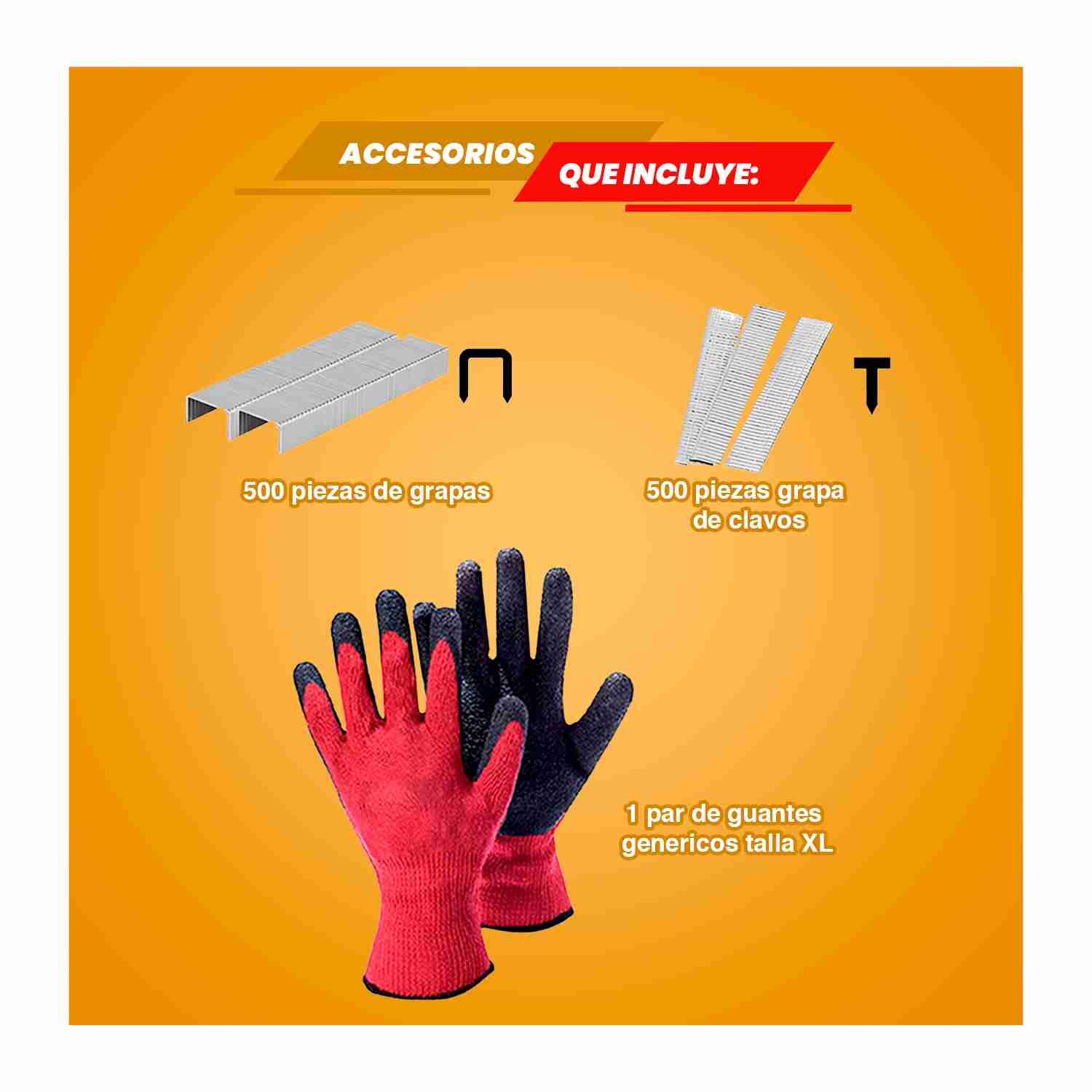 Set 3 Herramienta Fijación INGCO Perforar Engrapar Guantes — vista 2