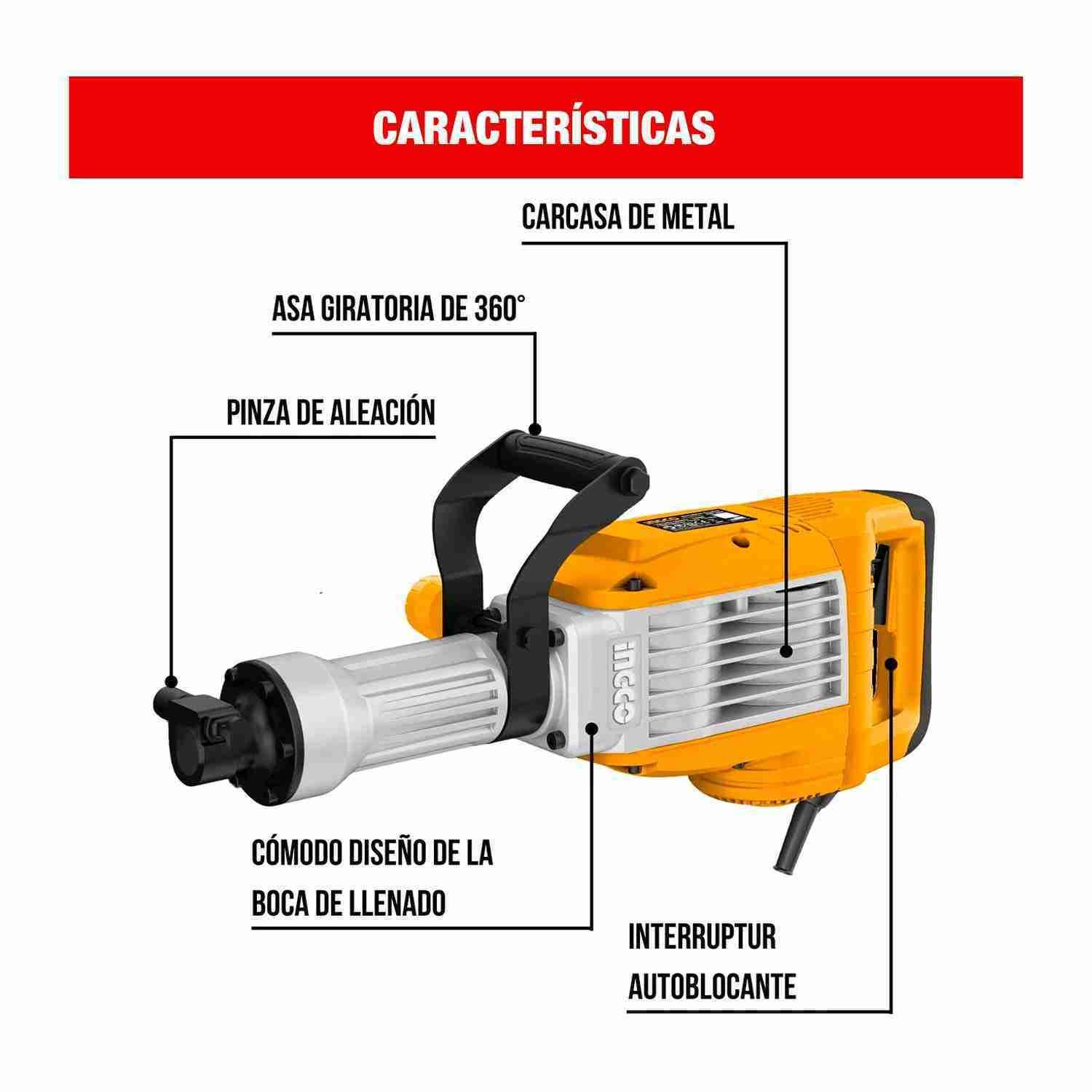 Martillo Demoledor INGCO 1700 W 50 J + Guante Protector — vista 2