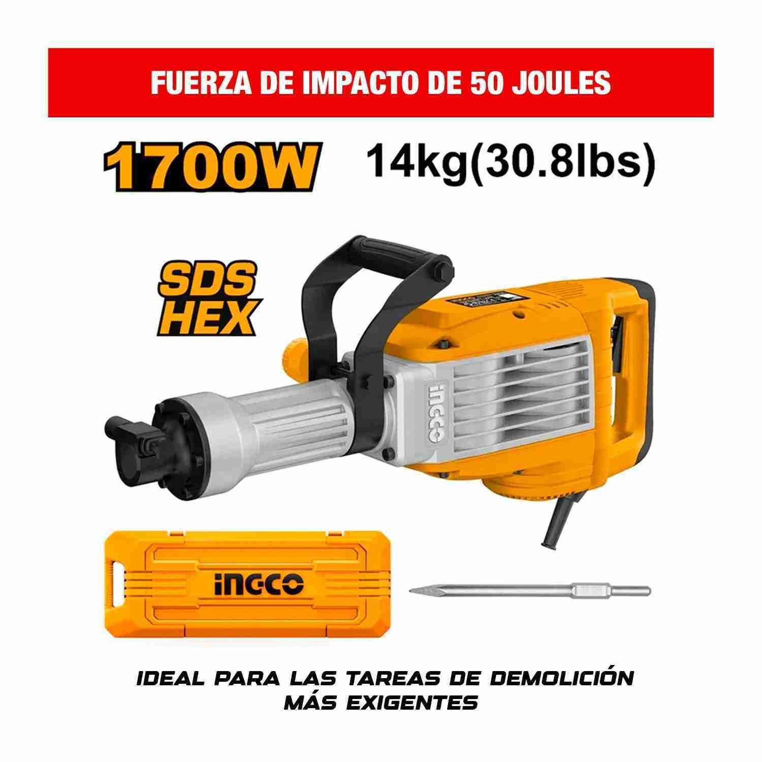 Martillo Demoledor INGCO 1700 W 50 J + Guante Protector — vista 4
