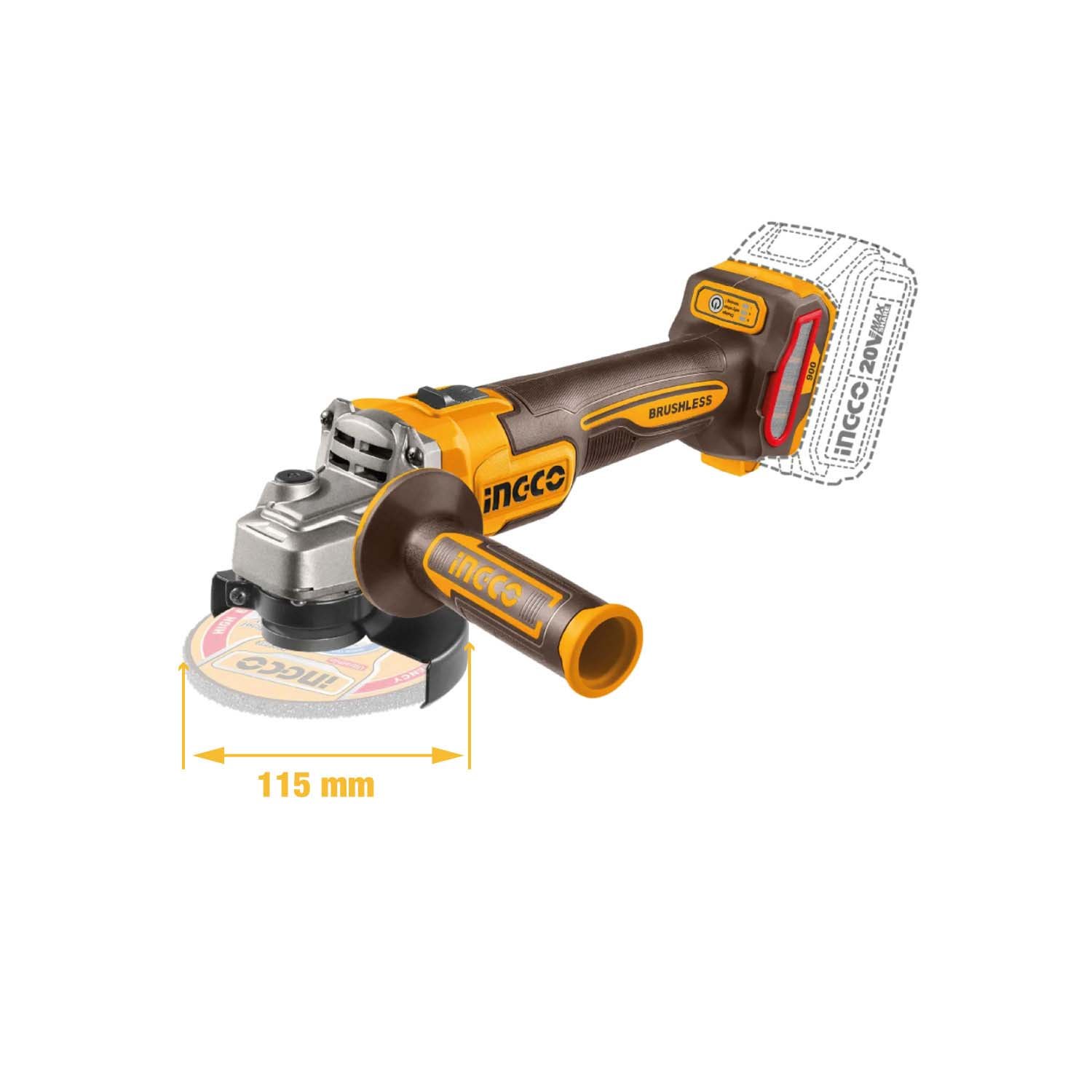 Amoladora Angular 20 V Brushless 115 mm INGCO — vista 4