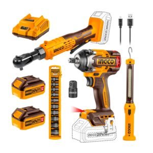 Llave de Impacto + Ratchet + Set de Dados + Linterna Ingco
