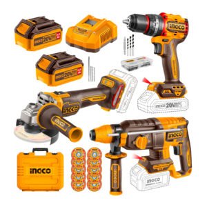 Combo INGCO 20 V Taladro + Rotomartillo + Amoladora 2 Batería