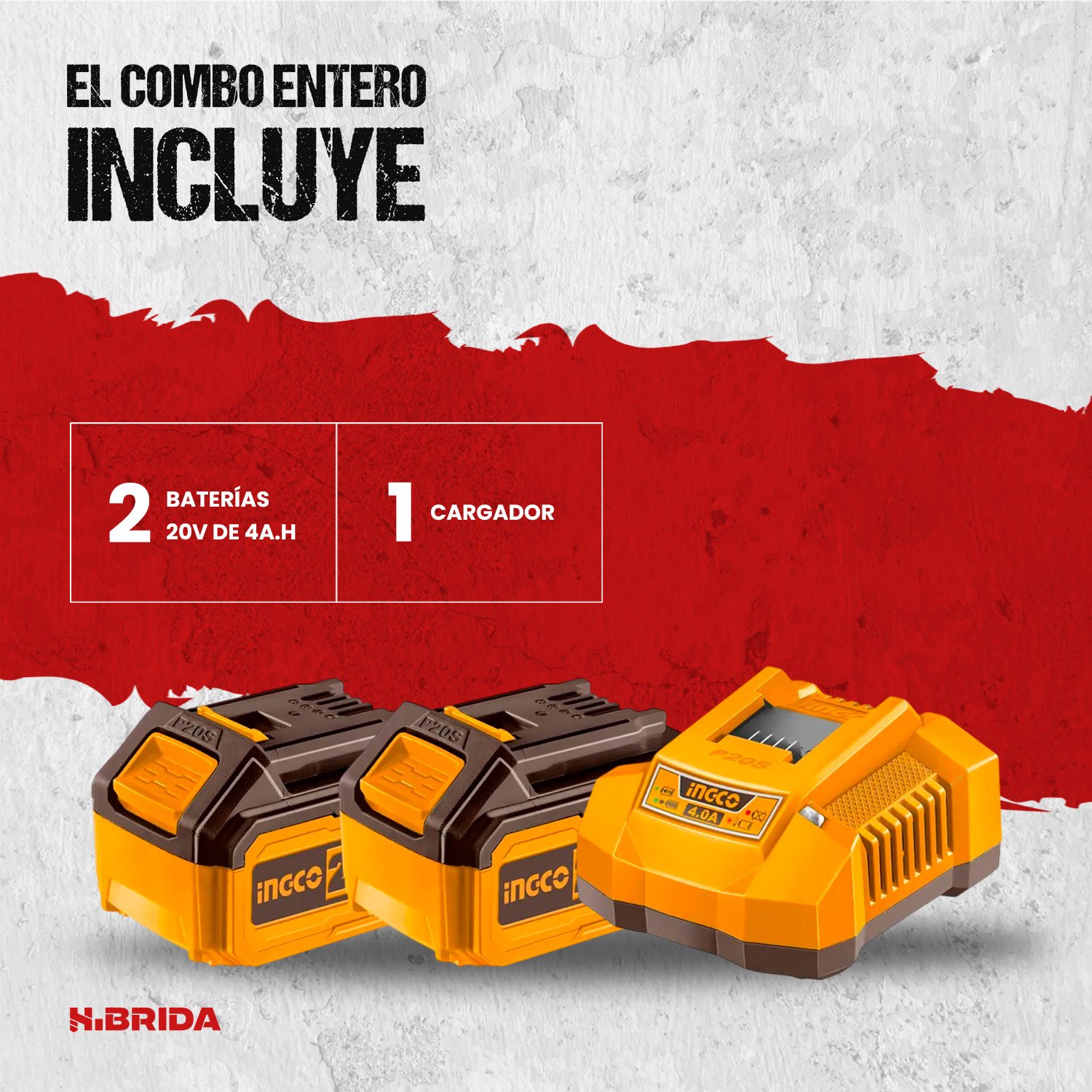 Combo INGCO 20 V Taladro + Rotomartillo + Amoladora 2 Batería – vista 2