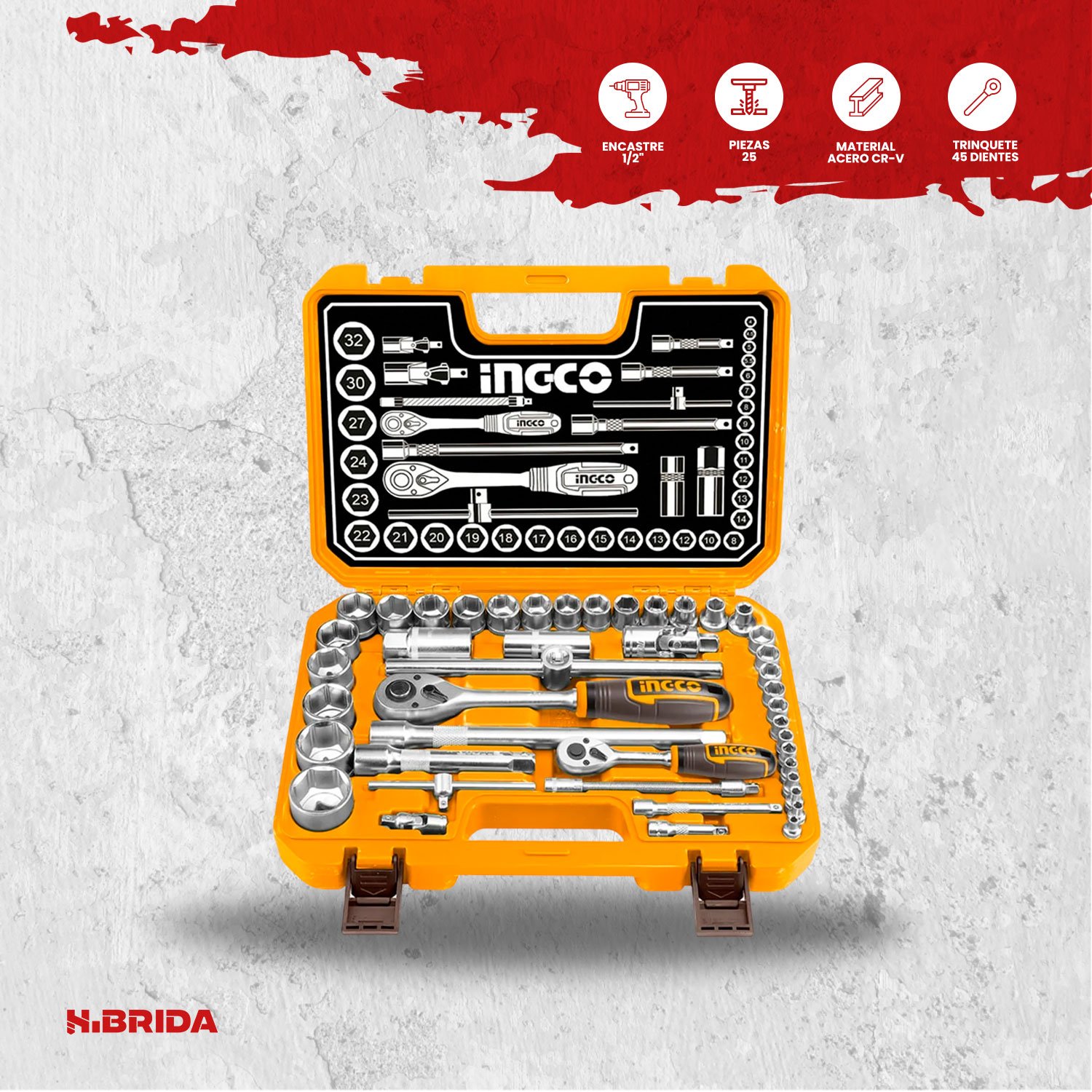 Set De Llaves + 25 Piezas De Dados 1/2′ - INGCO – vista 3