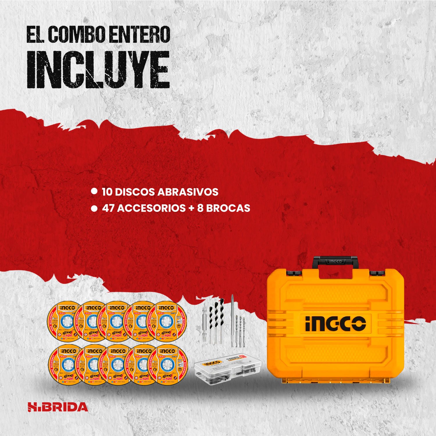 Combo INGCO 20 V Taladro + Rotomartillo + Amoladora 2 Batería – vista 3