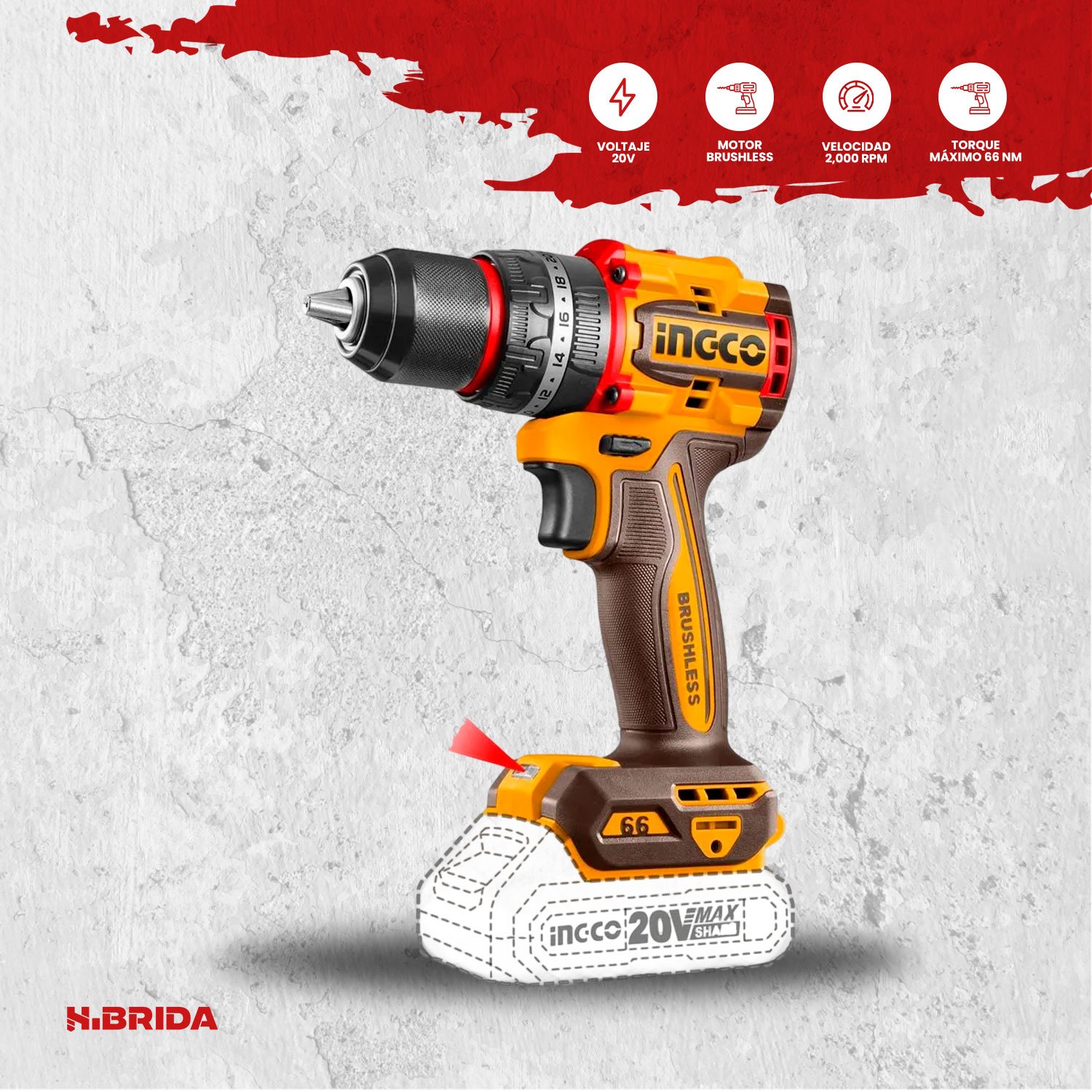Combo INGCO 20 V Taladro + Rotomartillo + Amoladora 2 Batería – vista 4