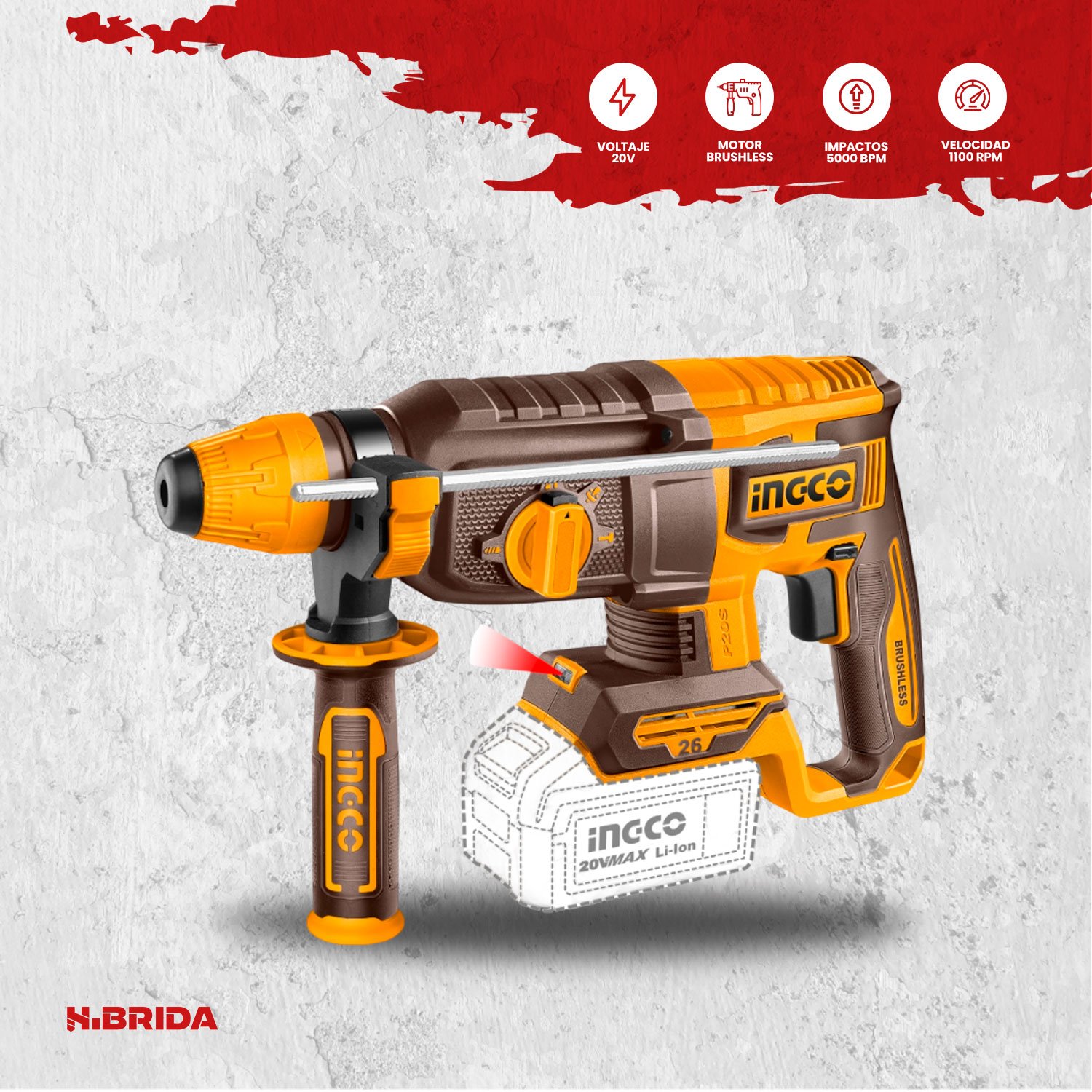 Combo INGCO 20 V Taladro + Rotomartillo + Amoladora 2 Batería – vista 6