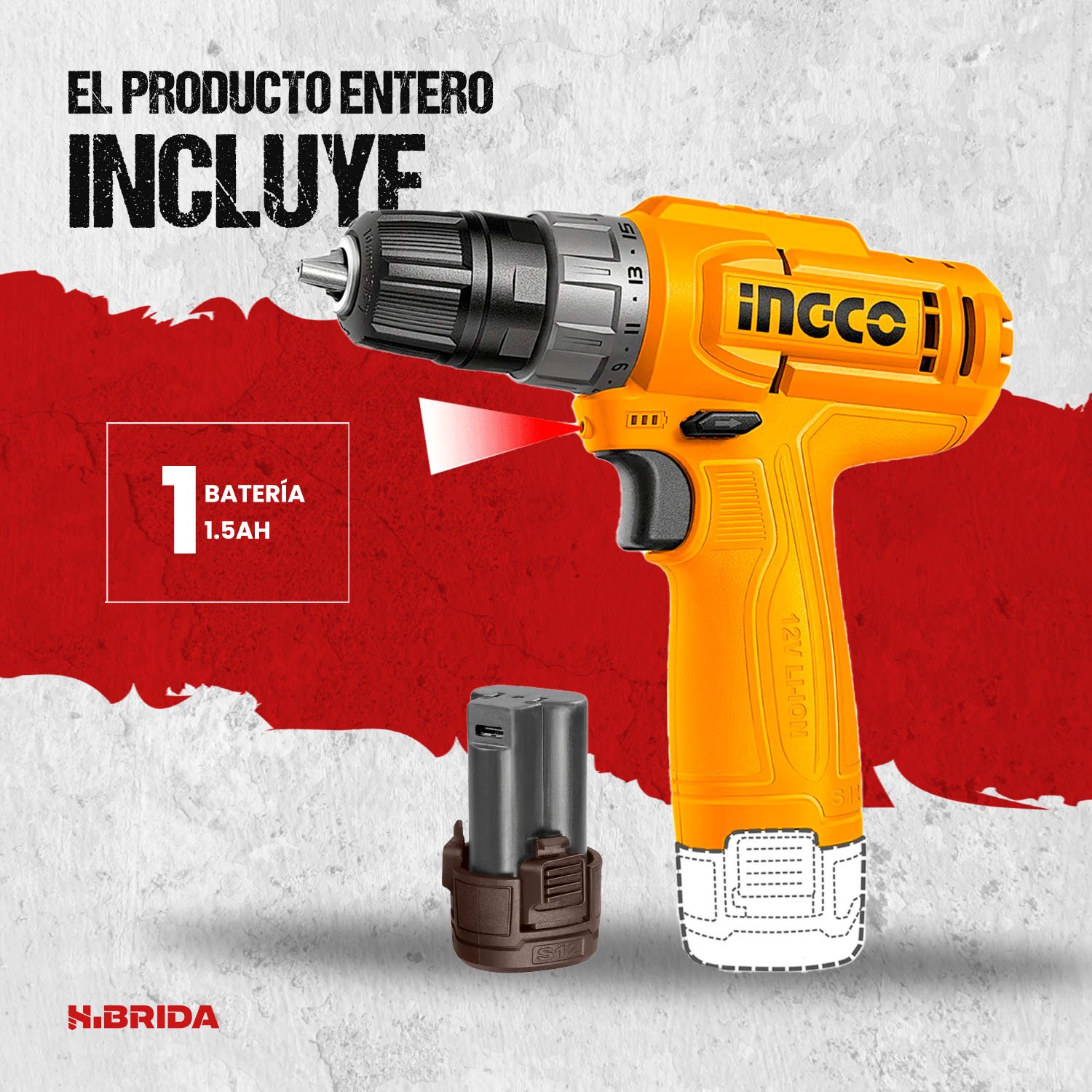 Taladro Atornillador 12 V Inalámbrico Batería Tipo C INGCO – vista 2