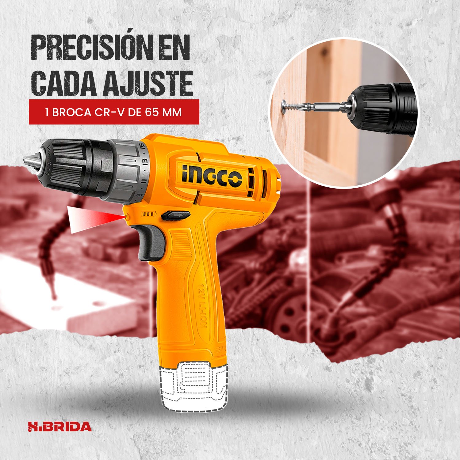Taladro Atornillador 12 V Inalámbrico Batería Tipo C INGCO – vista 6