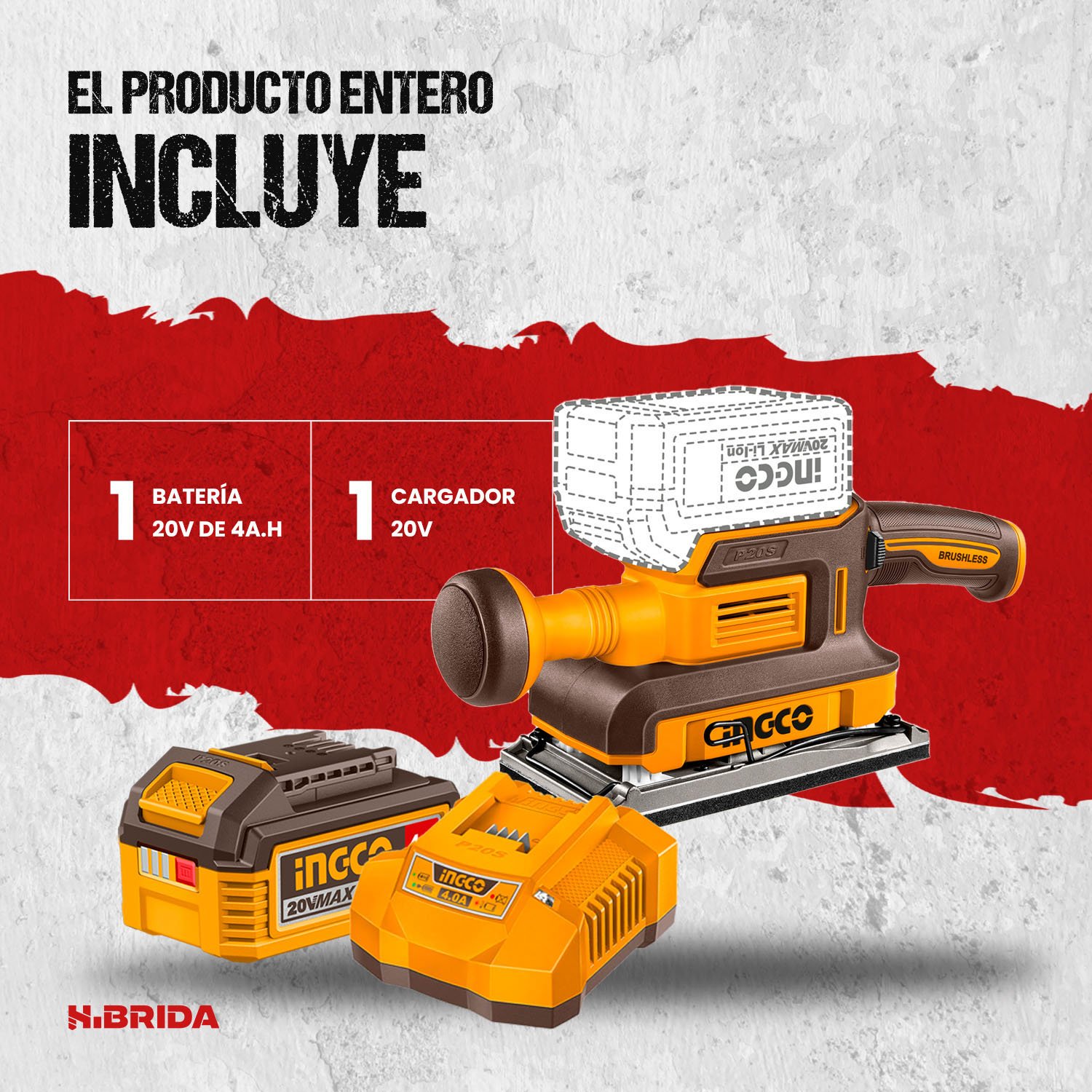 Combo Lijadora Inalámbrica + Aspirador + Guantes INGCO – vista 2