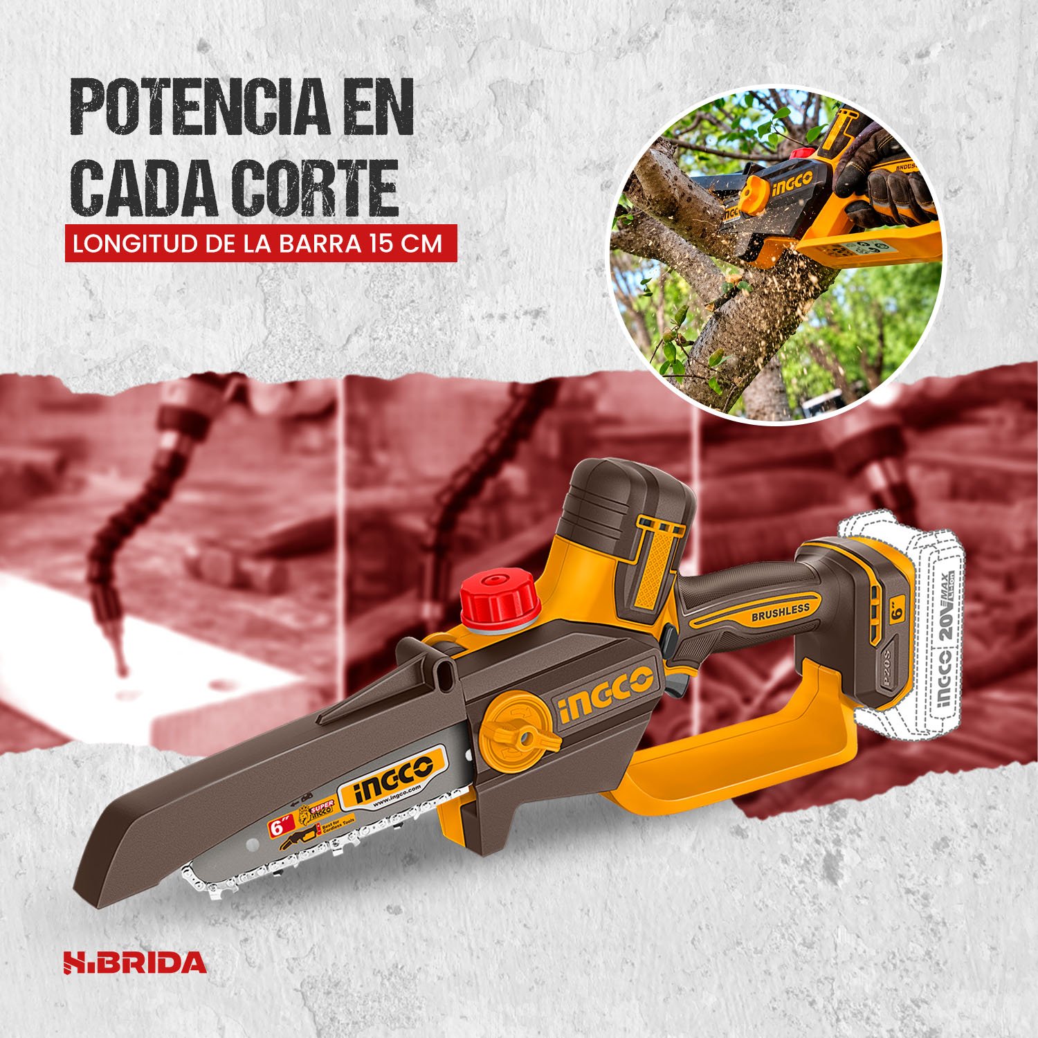 Sierra Podadora Inalámbrica 100 W 30 cm INGCO – vista 3