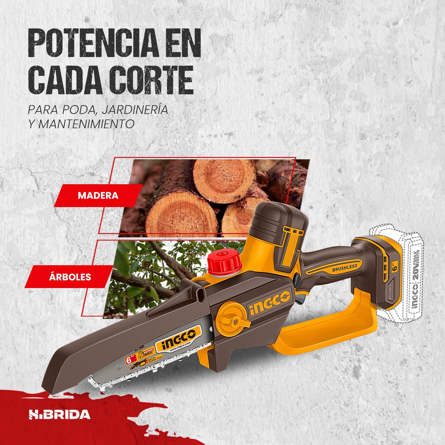 Sierra Podadora Inalámbrica 100 W 30 cm INGCO – vista 4