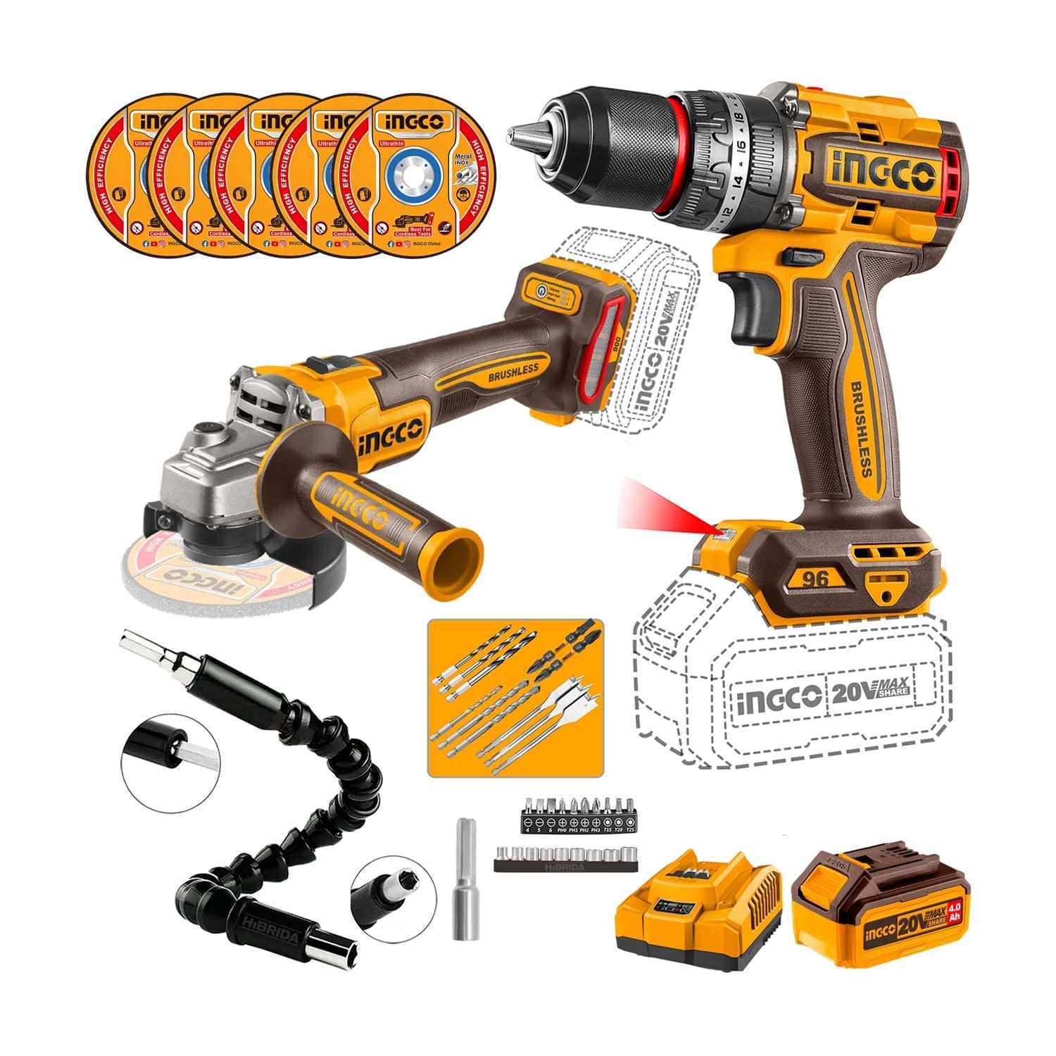 Taladro Percutor + Amoladora + Bateria+Cargador + Extensor