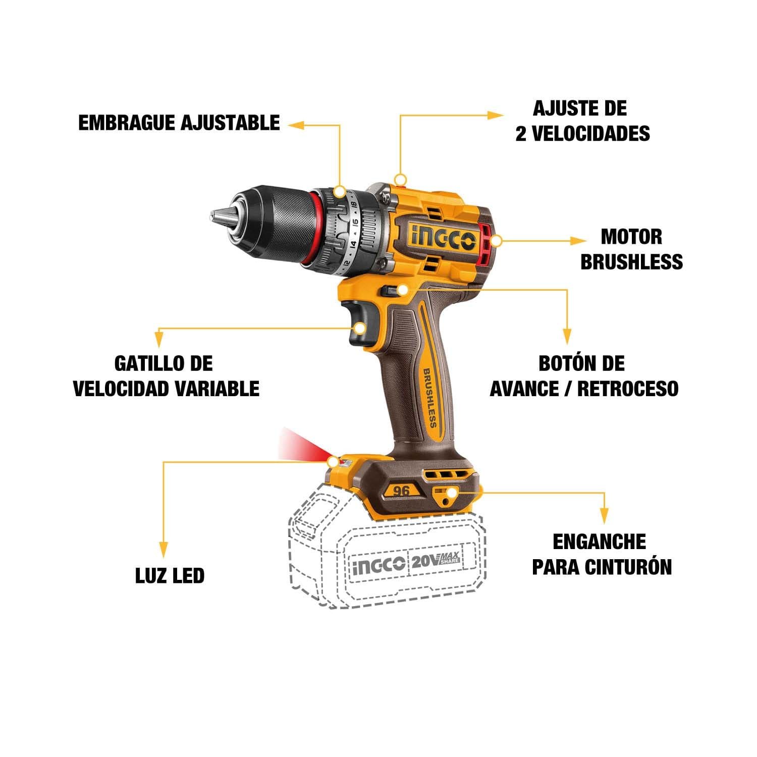 Taladro Percutor + Amoladora + Bateria+Cargador + Extensor – vista 3