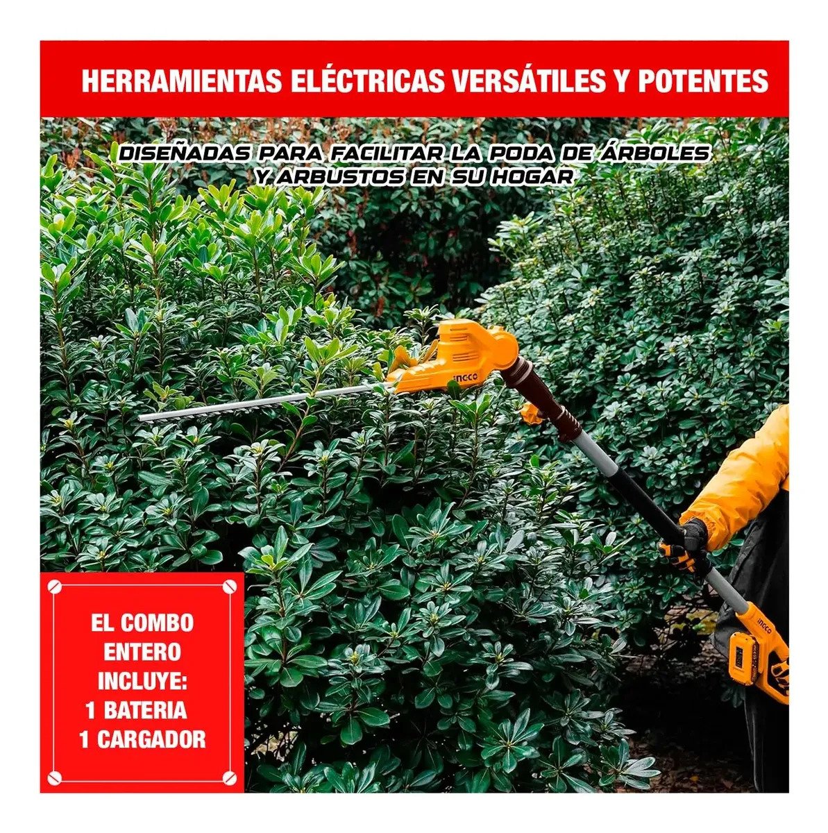 Motosierra INGCO 20 V + Desbrozadora Jardinería 1bat + Guante – vista 2