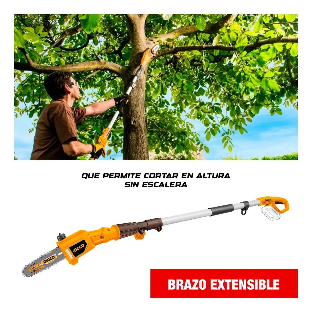 Motosierra INGCO 20 V + Desbrozadora Jardinería 1bat + Guante – vista 4