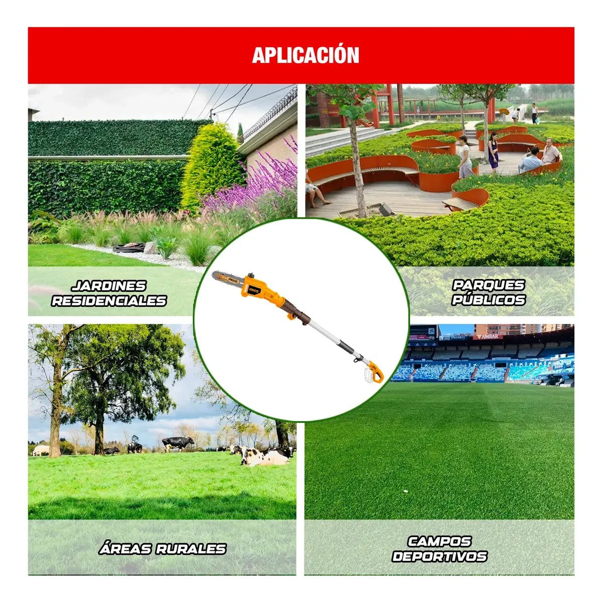 Motosierra INGCO 20 V + Desbrozadora Jardinería 1bat + Guante – vista 7