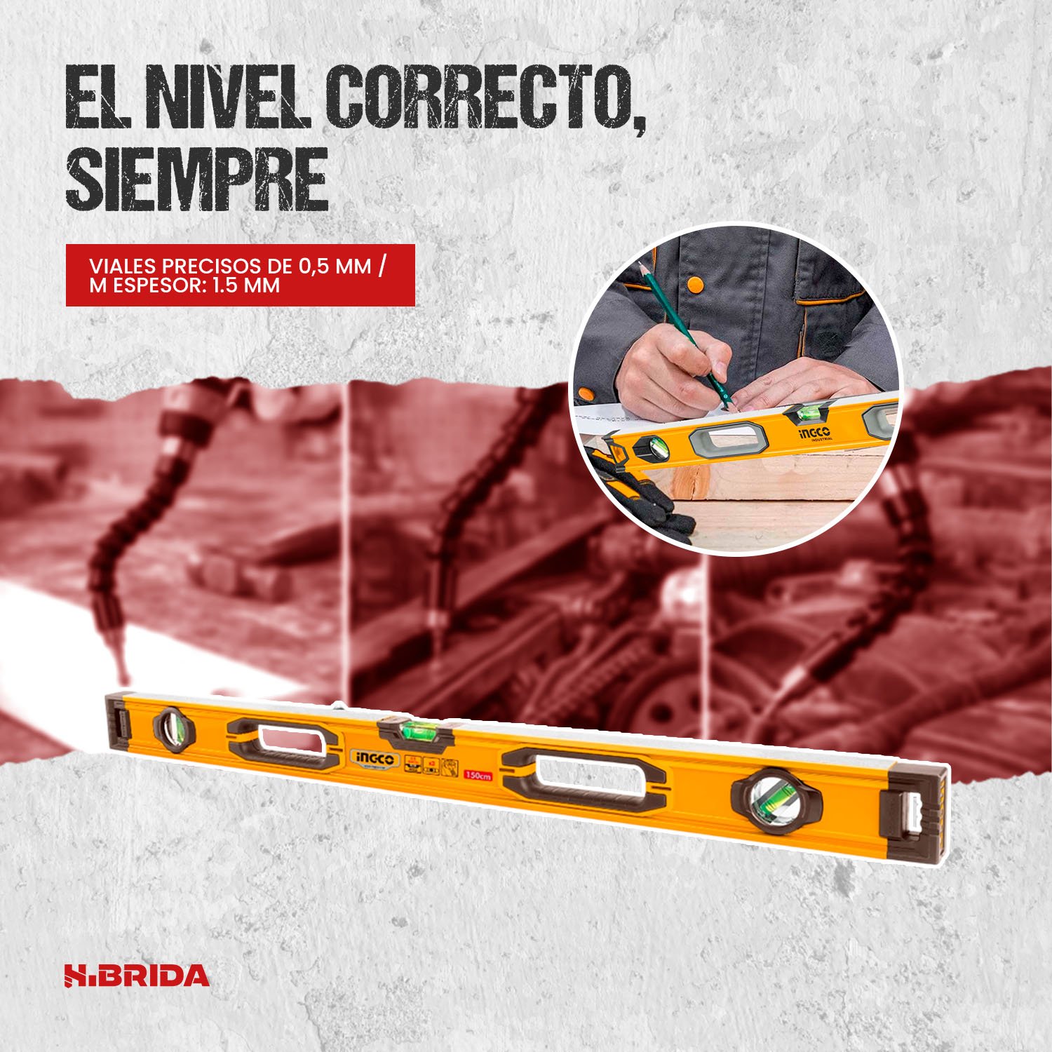 Nivel De Aluminio 59 Pulgadas 1.5 Metros INGCO Profesional – vista 5