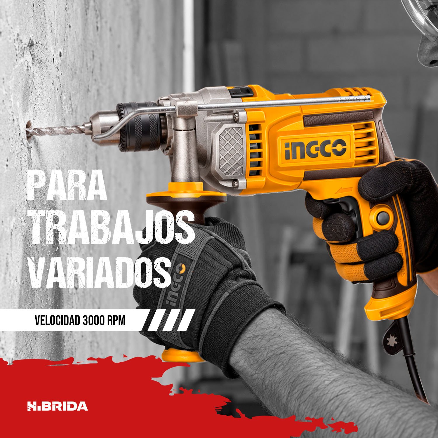 Taladro 13 mm Percutor Eléctrico 1100 W 3000RPM INGCO – vista 4