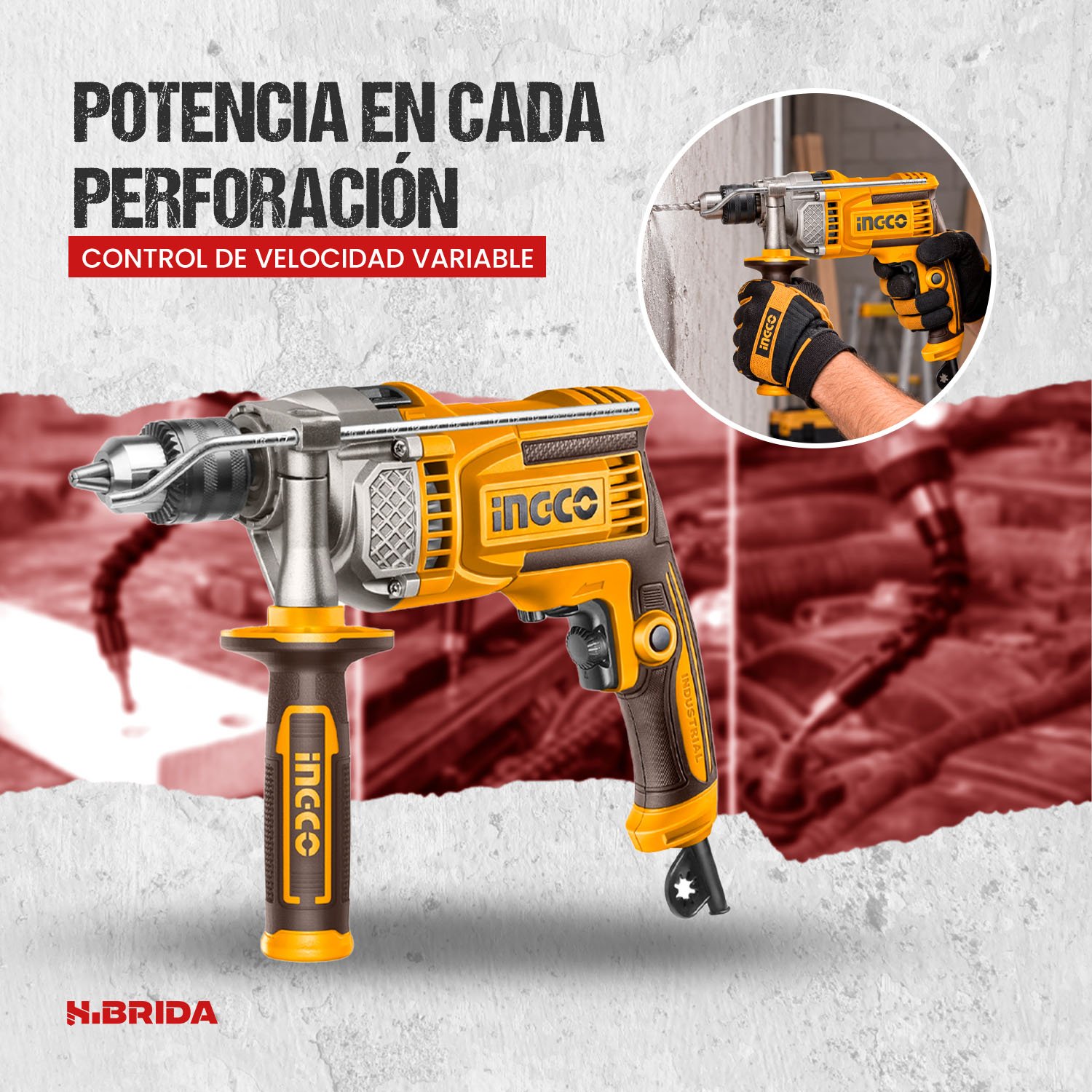 Taladro 13 mm Percutor Eléctrico 1100 W 3000RPM INGCO – vista 6