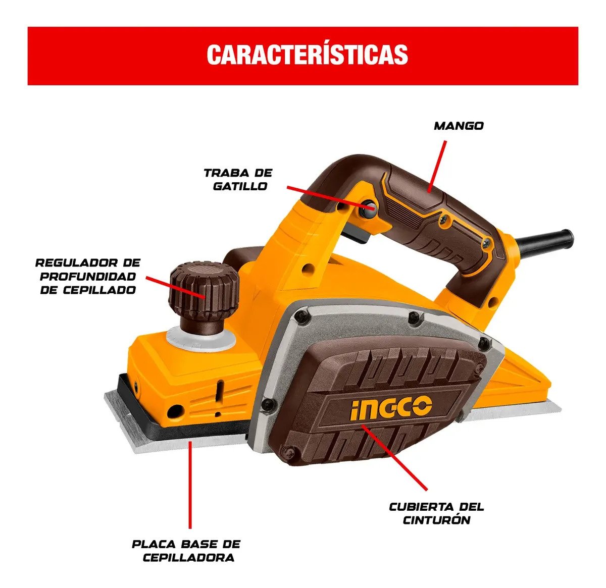 Cepillo Carpintero Eléctrico INGCO 750 W – vista 3